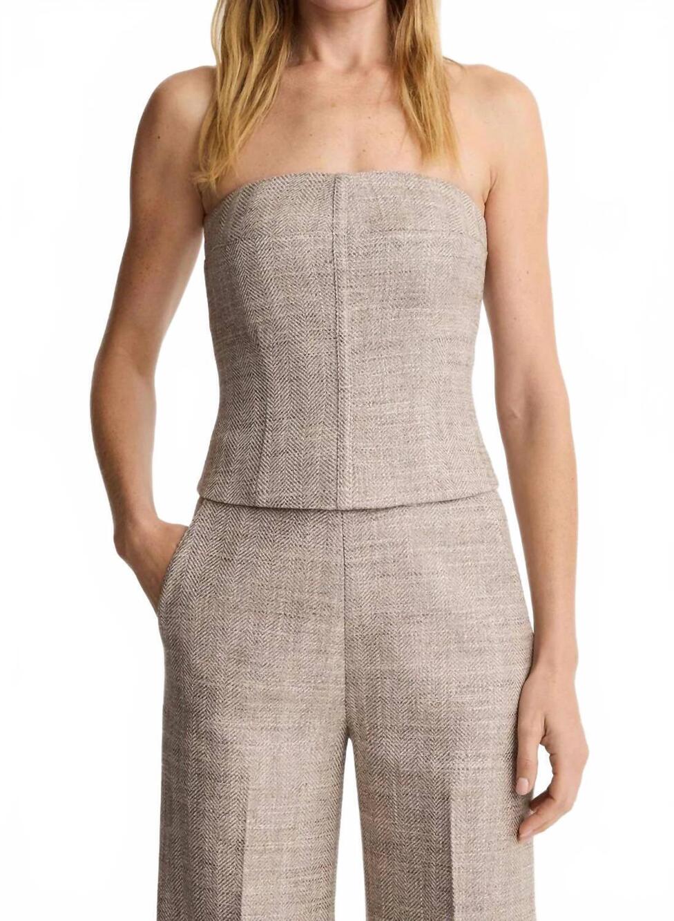 NEW SMYTHE bustier top in taupe tweed